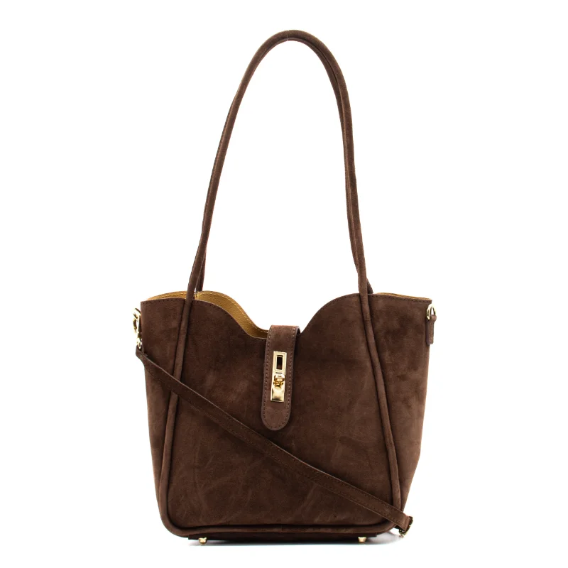 Parfait brown suede tote bag strap