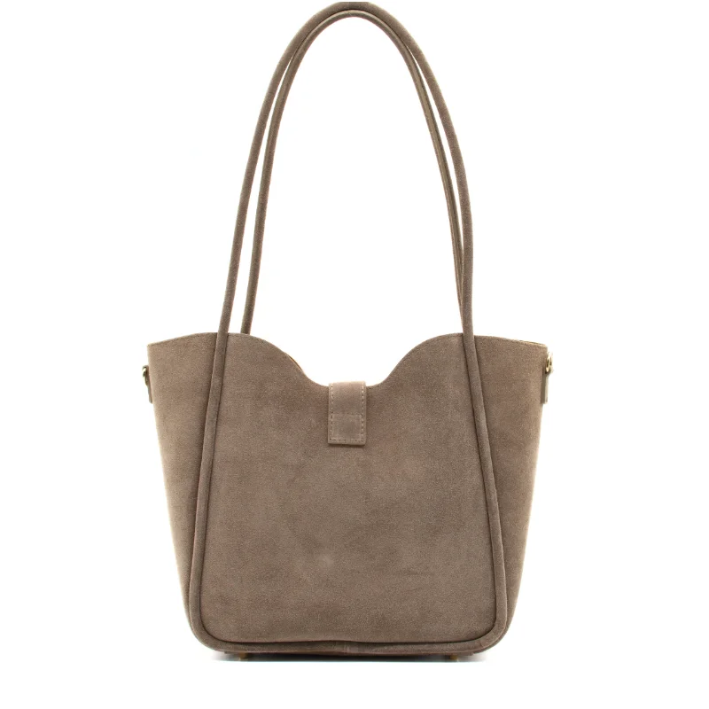 Parfait taupe suede tote bag back