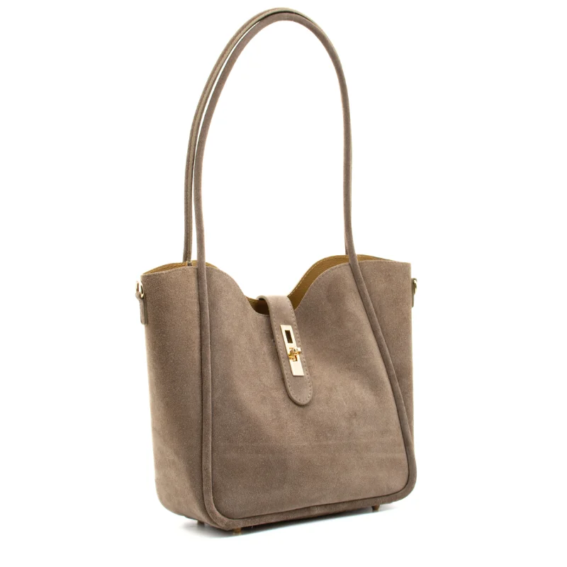 Parfait taupe suede tote bag side