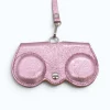 Owl Metallic Pink Leather Sunglasses Case