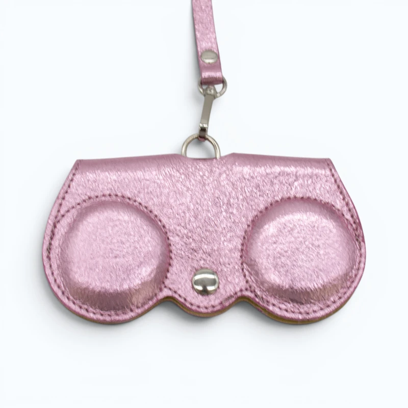 Owl Metallic Pink Leather Sunglasses Case