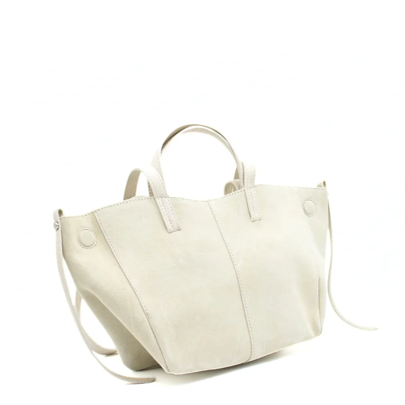 Mag Suede White Leather Handbag side Mag Suede White Leather Handbag side