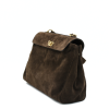 pure chocolate suede leather handbag left side