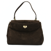 pure chocolate suede leather handbag opened