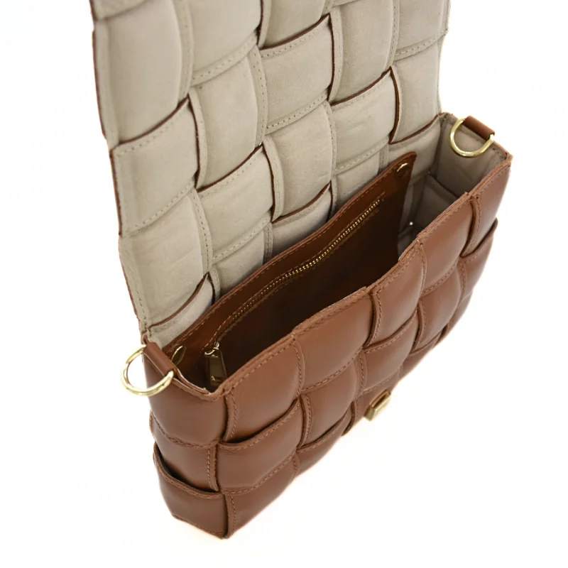 Braid Camel Crossbody Leather Bag interior Braid Camel Crossbody Leather Bag interior