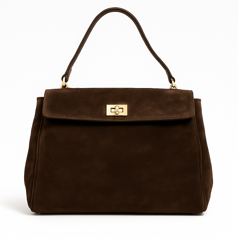 Tulip Dark Brown suede leather handbag