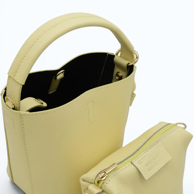 Flow butter yellow leather handbag interior detail