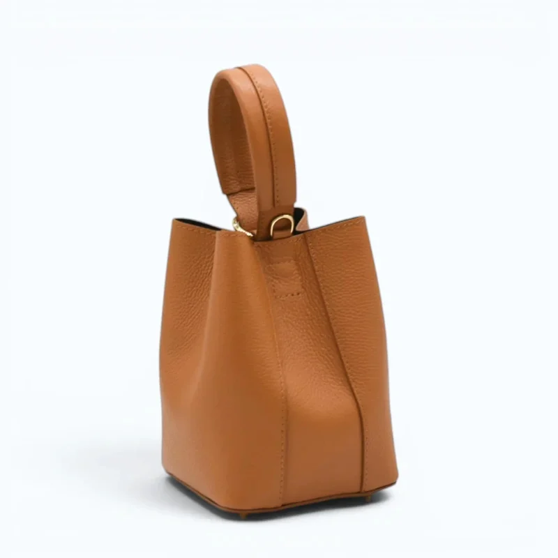 Flow Camel Leather Handbag closed back side