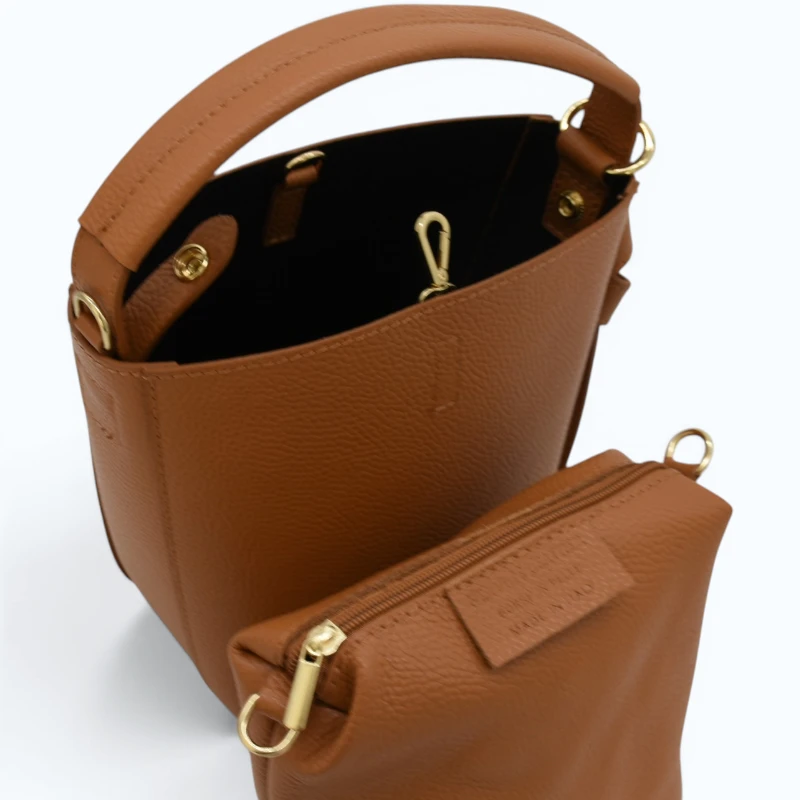Flow Camel Leather Handbag interior bag detail