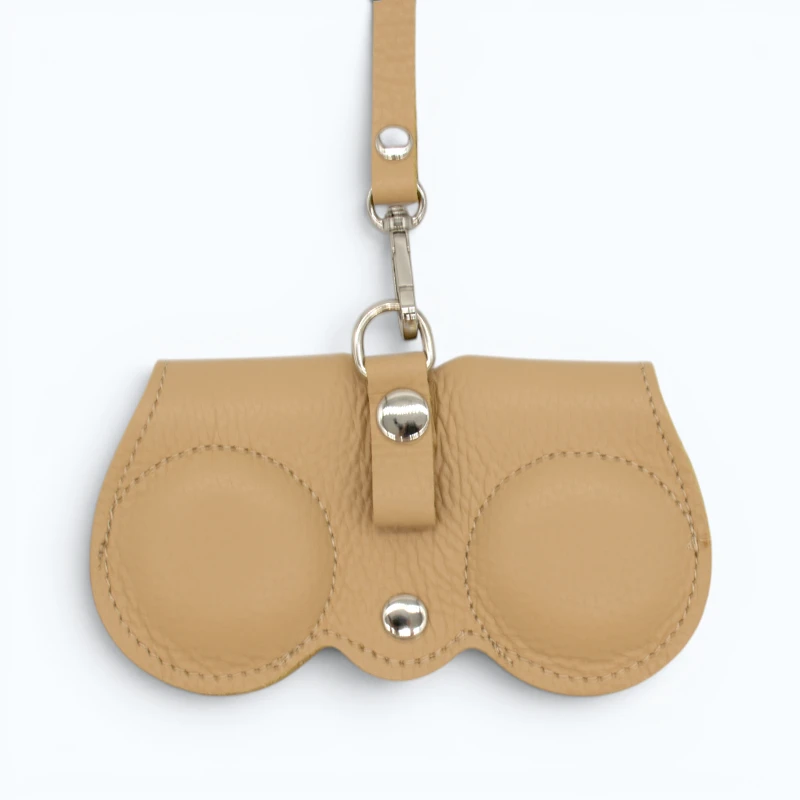 Owl Dark Beige Leather Sunglasses Case back