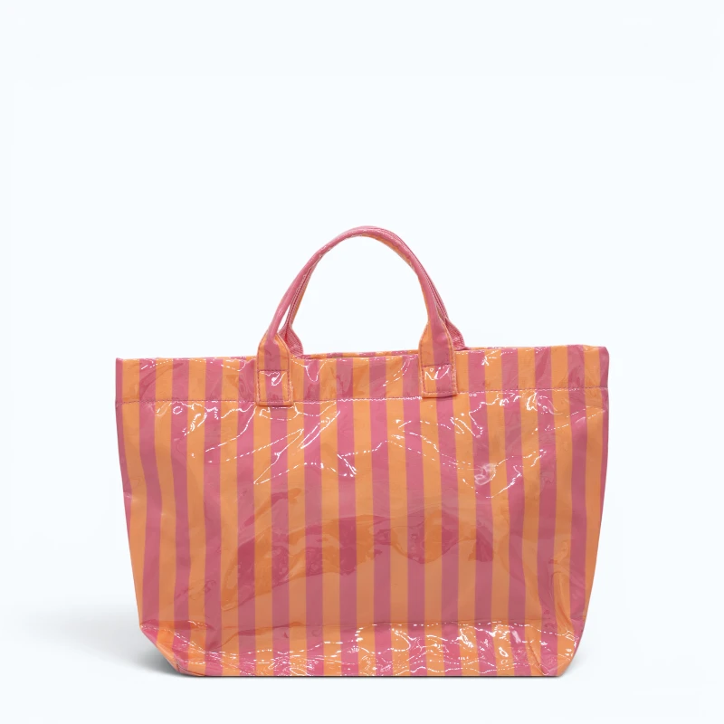pink-orange-striped-waterproff-tote-bag-back pink and orange striper waterproof tote bag