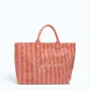 pink-orange-striped-waterproff-tote-bag-side pink and orange striped waterproof tote bag side