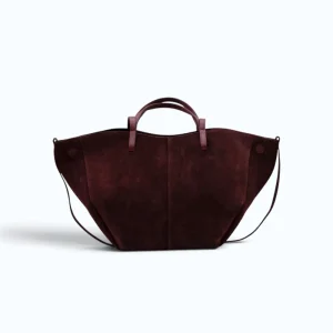 mag l bordeaux suede leather handbag