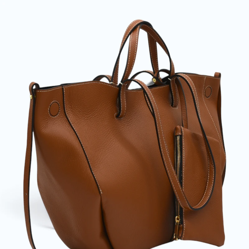 Mag L Camel Leather Handbag lateral