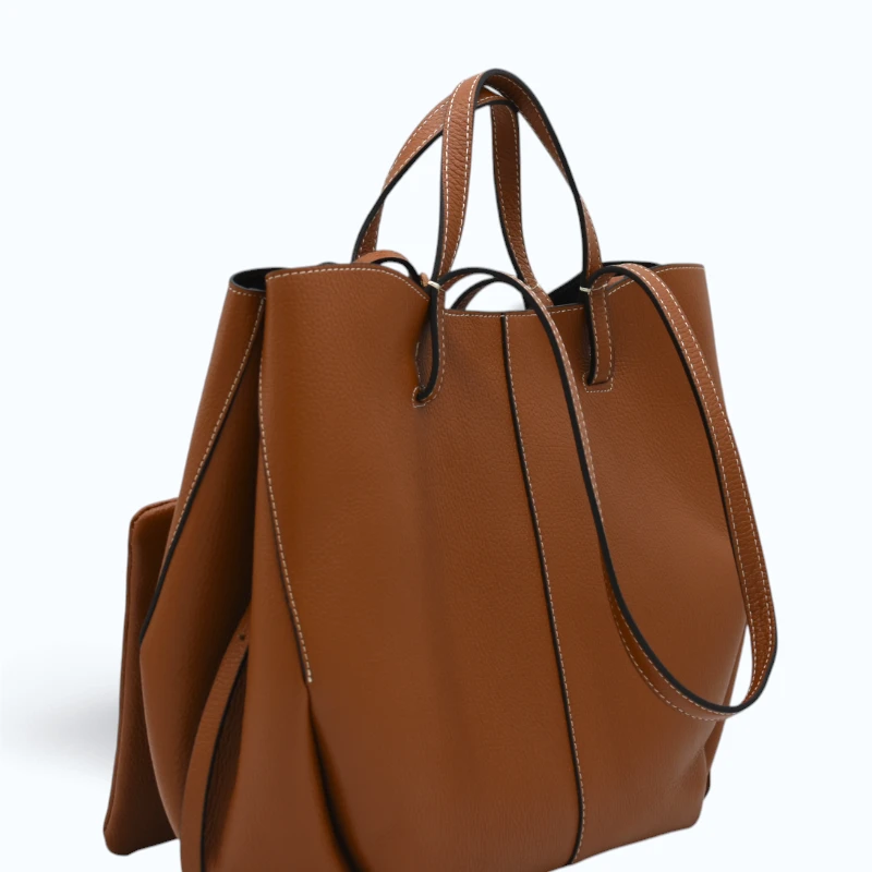 Mag L Camel Leather Handbag side