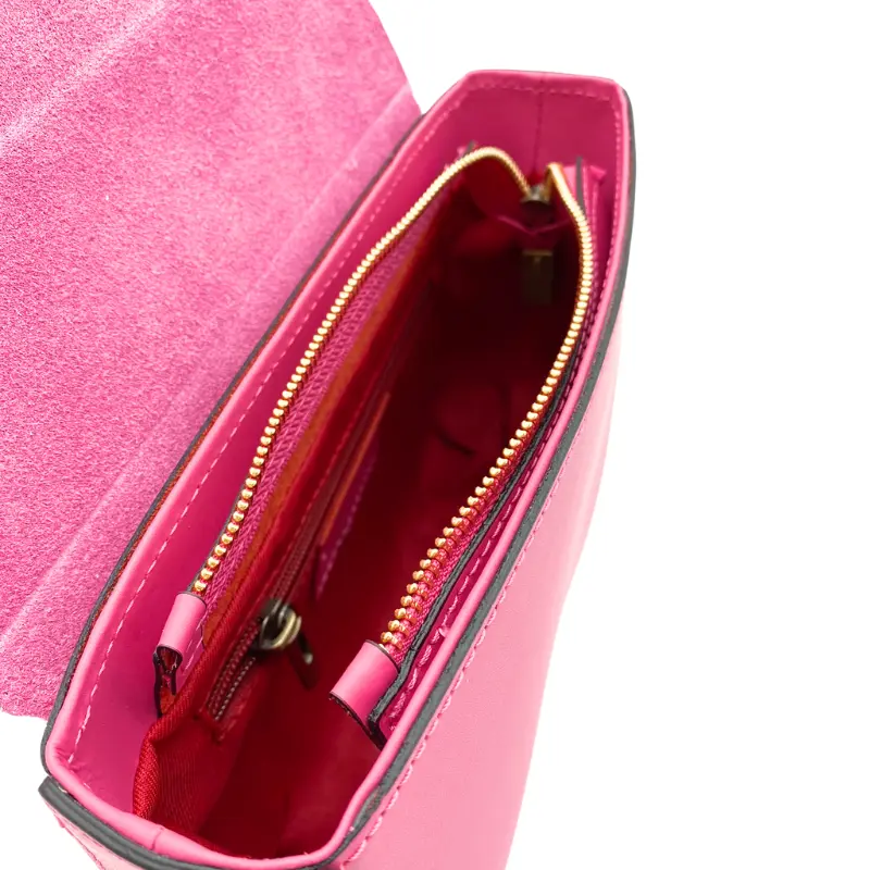 lili pink crossbody leather bag interior detail