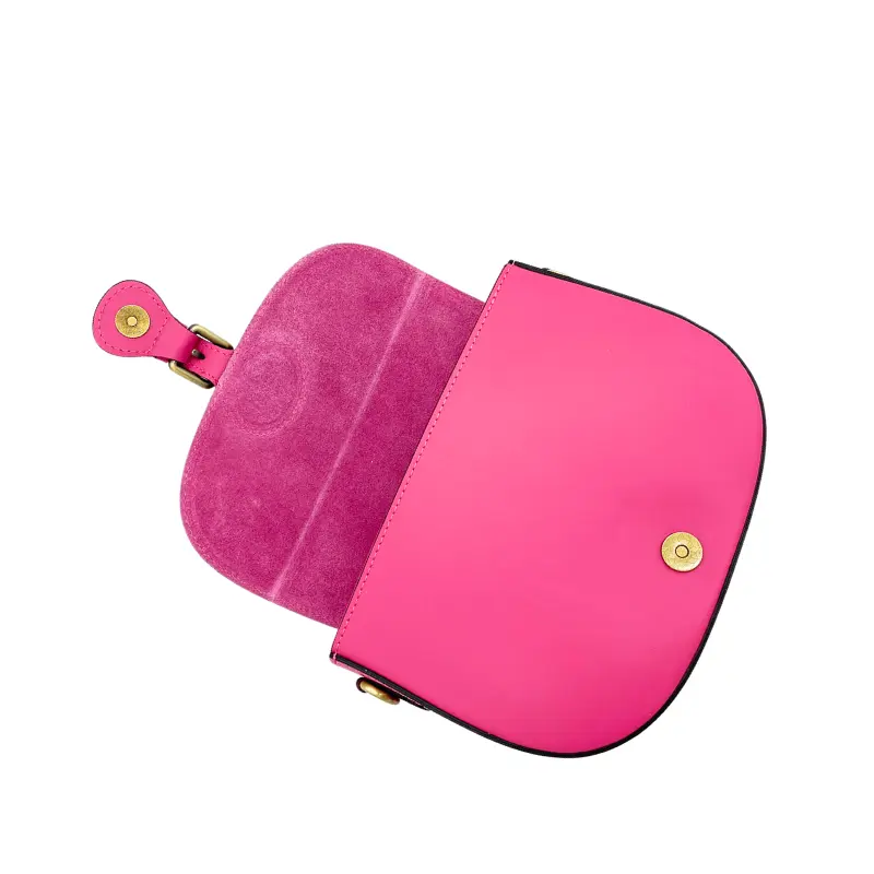 lili pink crossbody leather bag layed