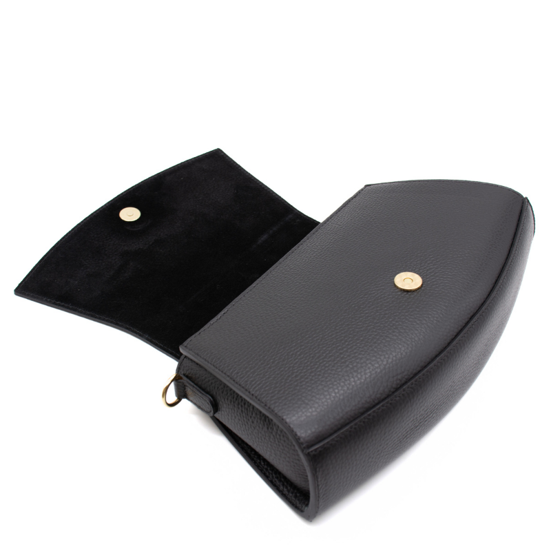 balance black shoulder leather bag layed