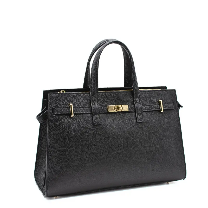 carine black leather handbag side