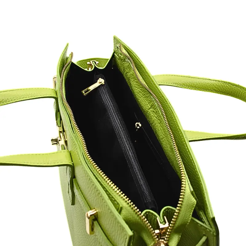 carine green leather handbag interior