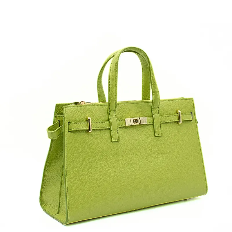 carine green leather handbag side