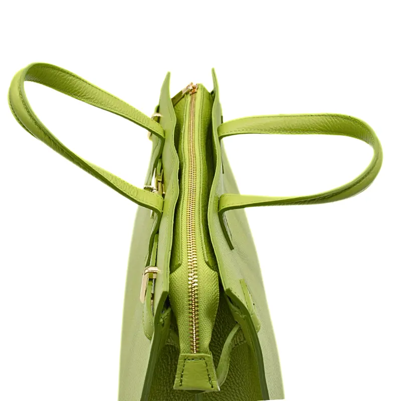 carine green leather handbag zip detail