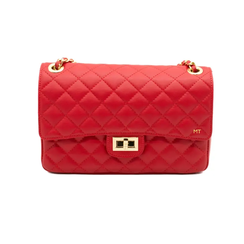 classic m red shoulder leather bag gold personalization