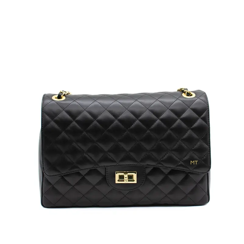 classic xl black shoulder leather bag gold personalization