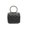 petite classic black leather handbag back