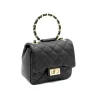 petite classic black leather handbag side