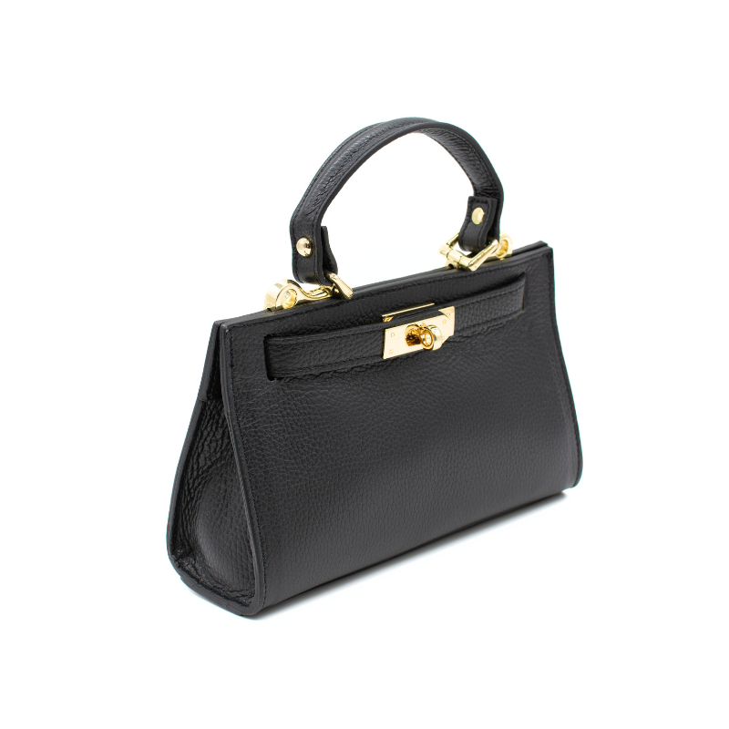 petite sophia mini black leather handbag side