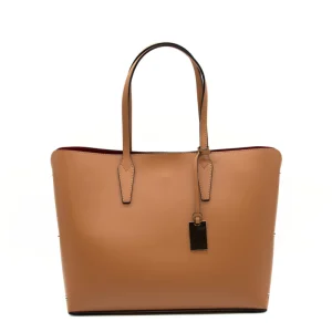 stud camel tote leather bag