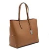 stud camel tote leather bag side