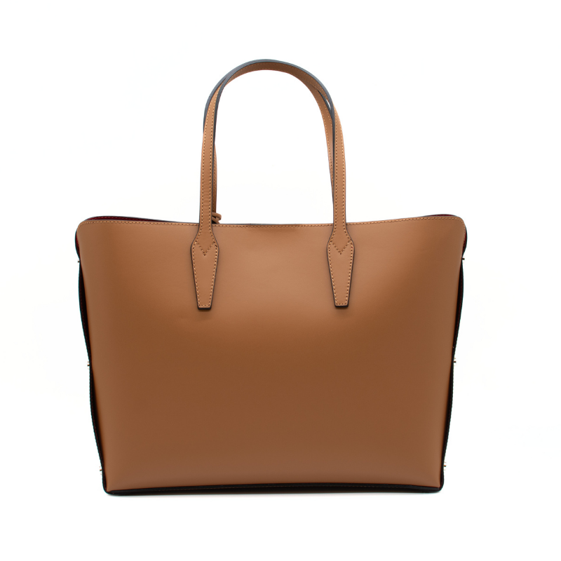 verso da Stud Mala Tote em Pele Camel