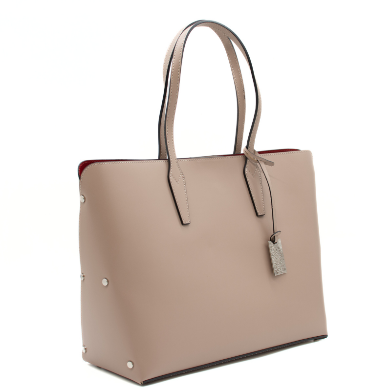 stud nude tote leather bag side