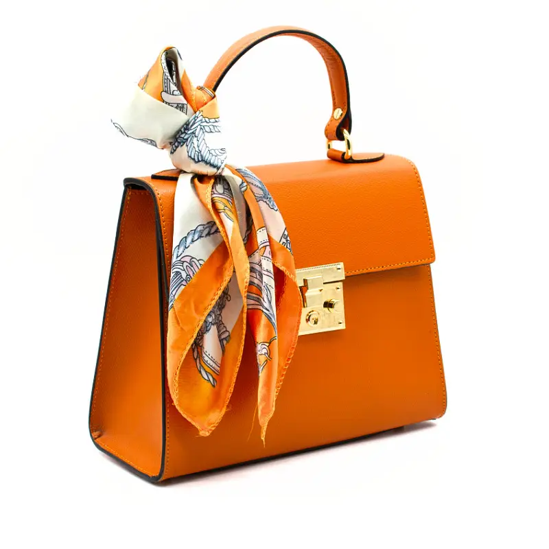 Diva orange leather handbag side