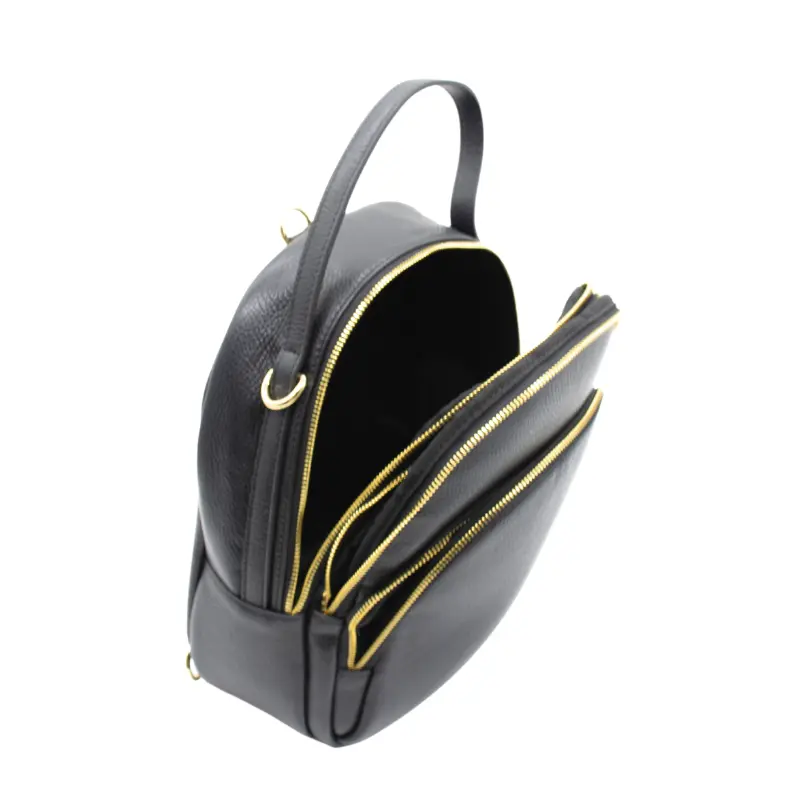 audrey black leather backpack interior up