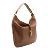 audrey camel shoulder leather bag side