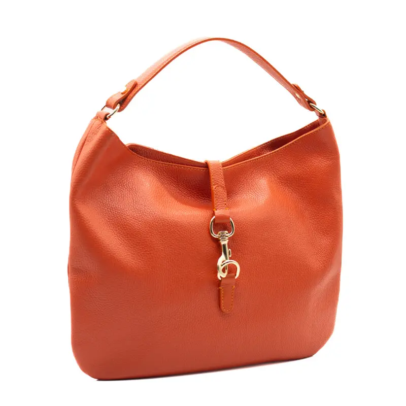 audrey orange shoulder leather bag side