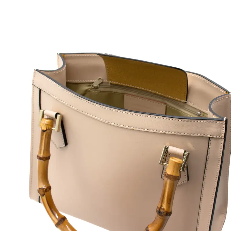 bamboo nude leather handbag interior