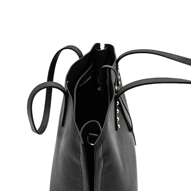 bela black tote leather opened