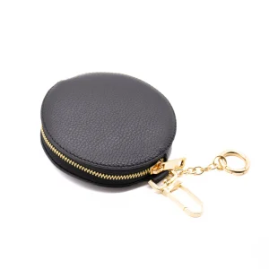 circle black leather coin purse zip