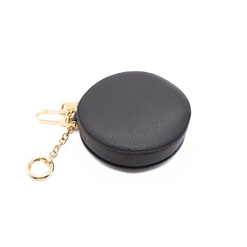 circle black leather coin purse