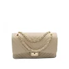 classic stripes m nude shoulder leather bag