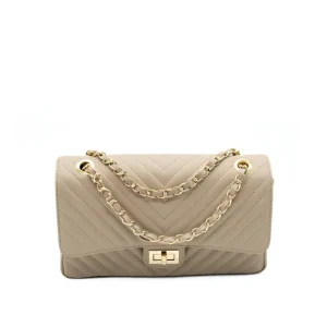 classic stripes m nude shoulder leather bag