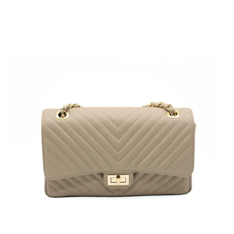 classic stripes m nude shoulder leather bag front