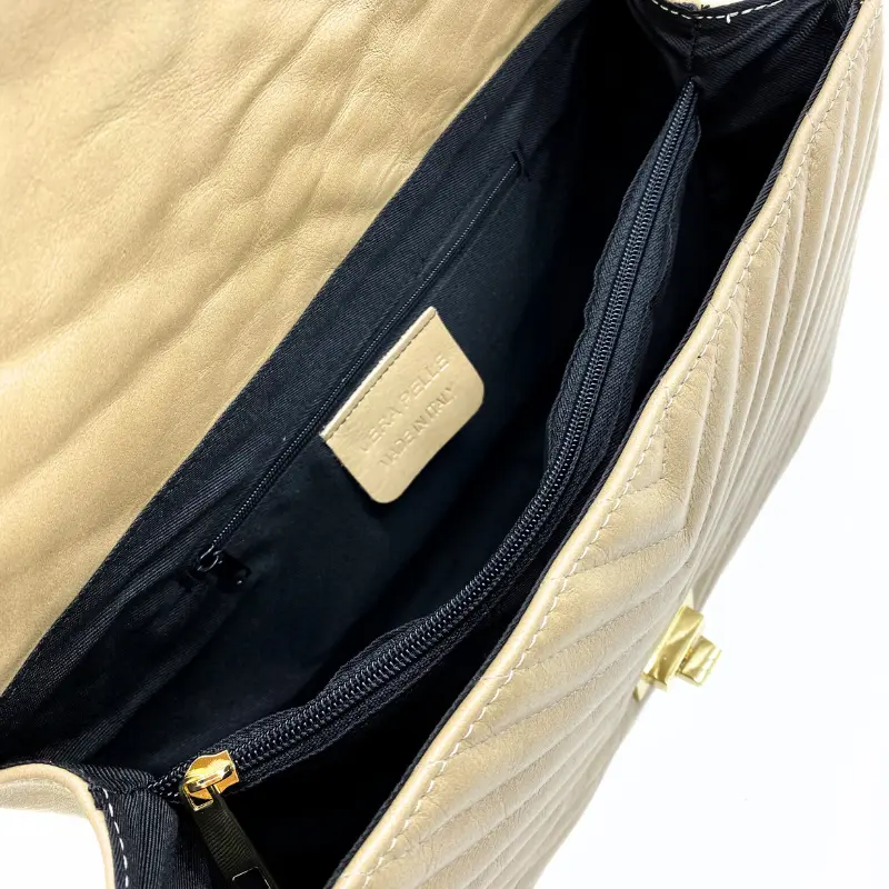 classic stripes xl beige shoulder leather bag interior detail