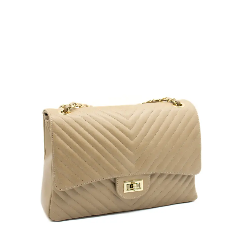 classic stripes xl beige shoulder leather bag side