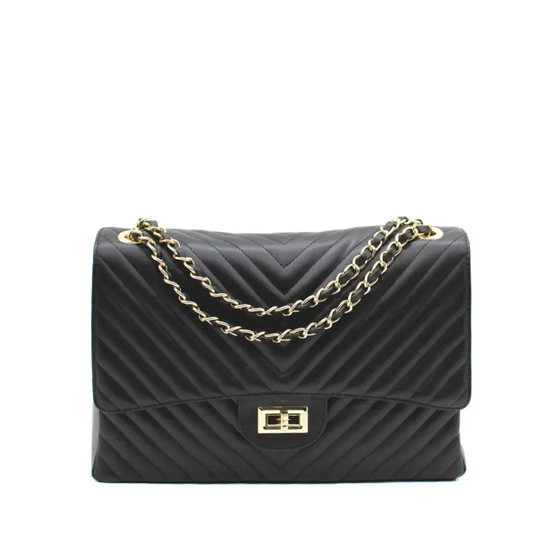 classic stripes xl black shoulder leather bag