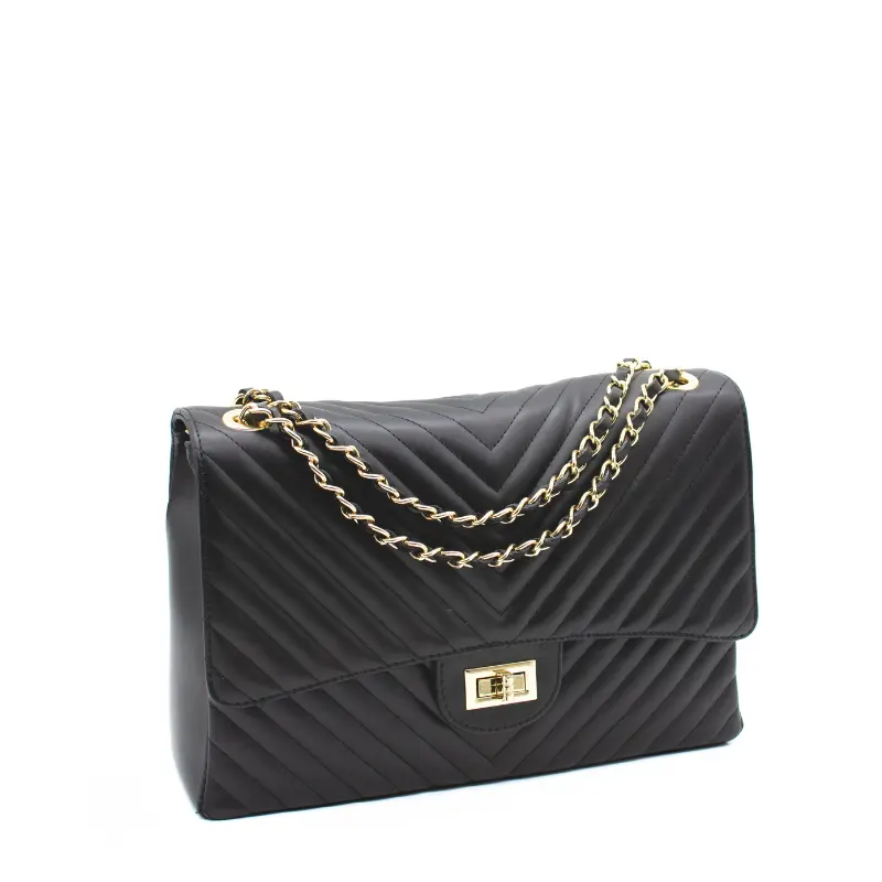 classic stripes xl black shoulder leather bag side